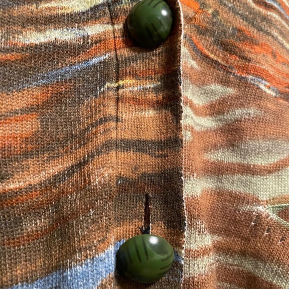 Anthropologie Linen Cotton Cardigan Sweater watercolor impressionist art large - Picture 2 of 7